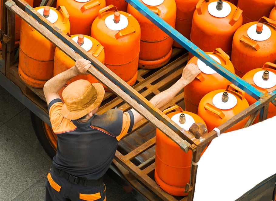 A Delivery Worker With Gas Butane Bottles in Bathurst, NSW